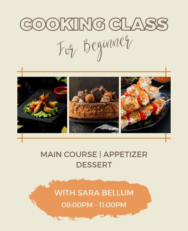 Elegant Neutral Cooking Class for Beginners Flyer Template