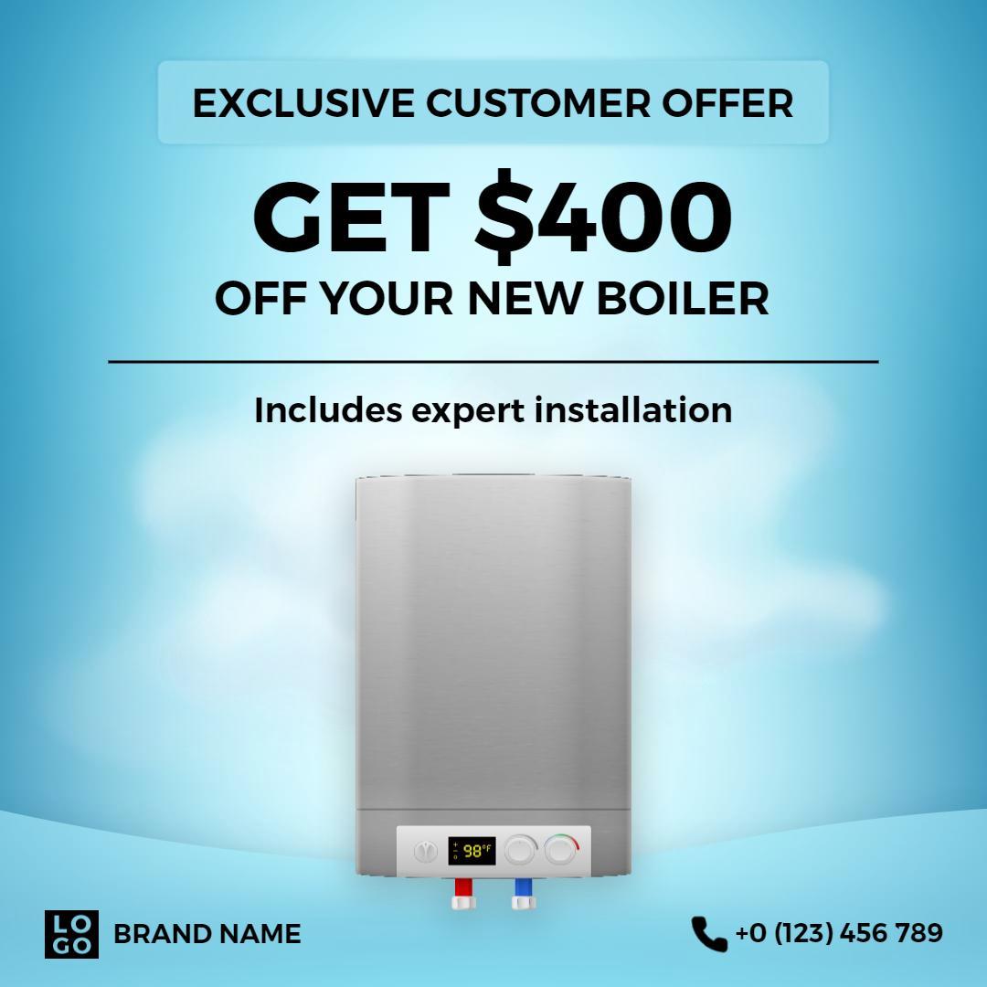 Cool Blue Boiler Installation Offer with $400 Discount Ad Template