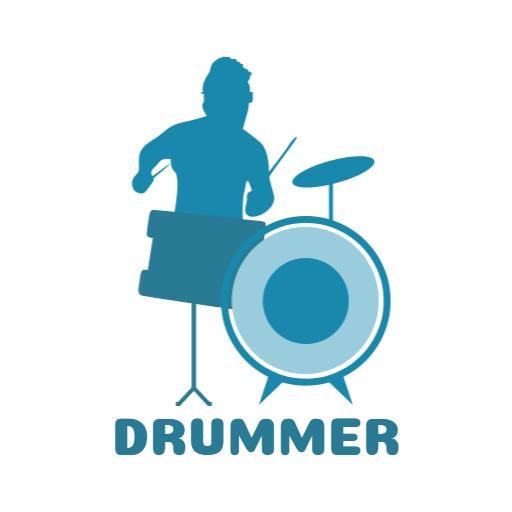 Cool Blue Drummer Silhouette with Classic Drum Set Logo Template