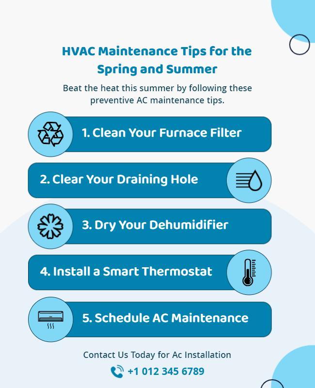Cool Blue HVAC Maintenance Tips for Spring and Summer Poster Template