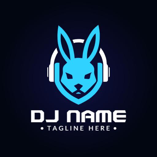 Cool Blue Rabbit Design with Headphones for DJ Logo Template