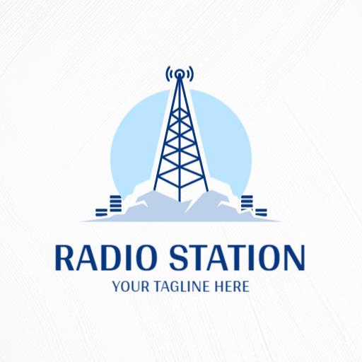 Cool Blue Radio Station Tower with Vibrant Waves Logo Template