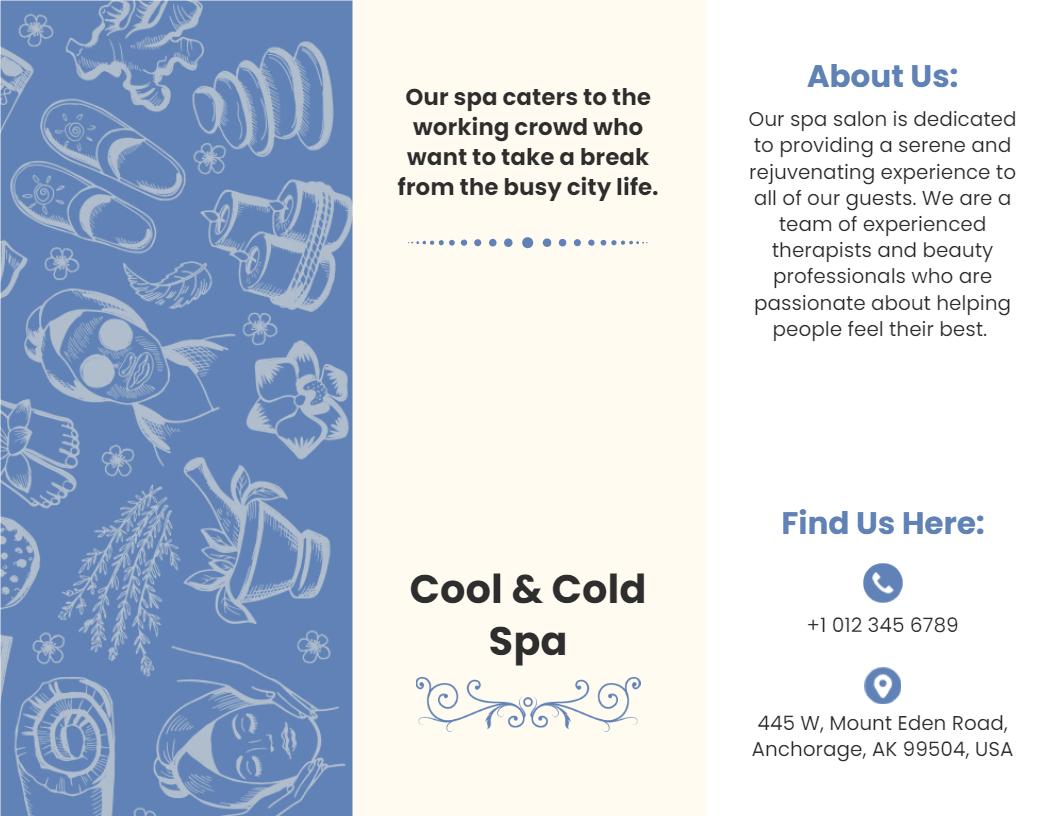Cool Blue Relaxing Spa Services and Wellness Brochure Template