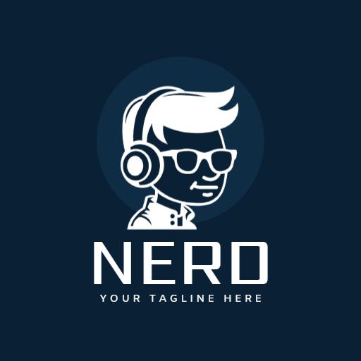 Cool Cartoon Nerd Character with Headphones Logo Template