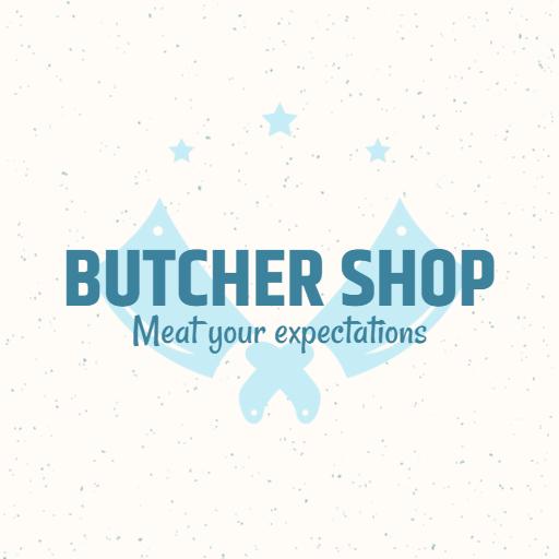 Cool Light Blue Butcher Shop Emblem with Cleavers Logo Template