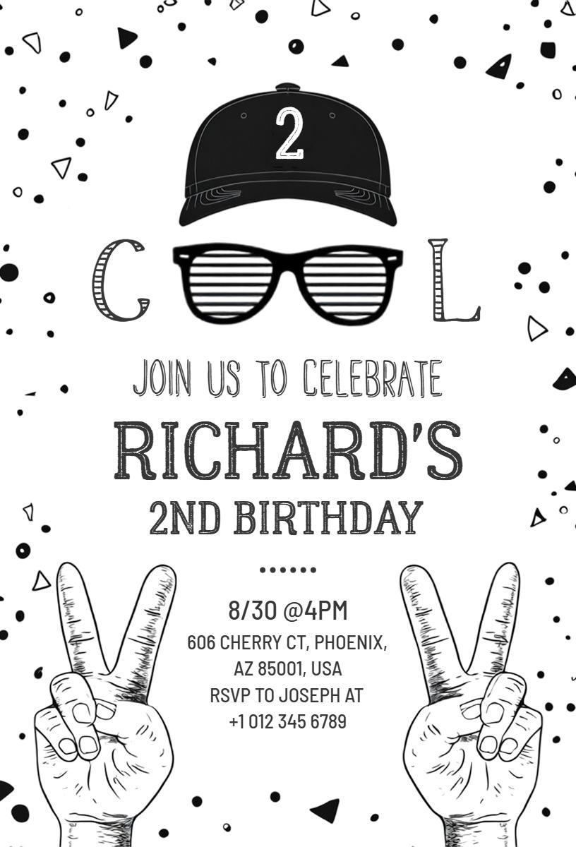 Cool Retro Style Fun 2nd Birthday Celebration Invitation Template