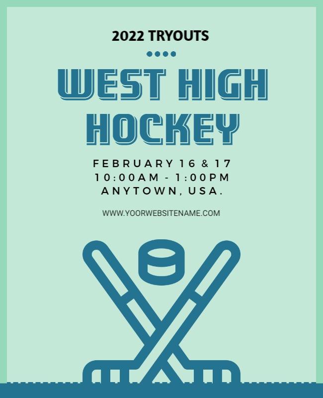 Cool Teal Hockey Tryouts Announcement Poster Template