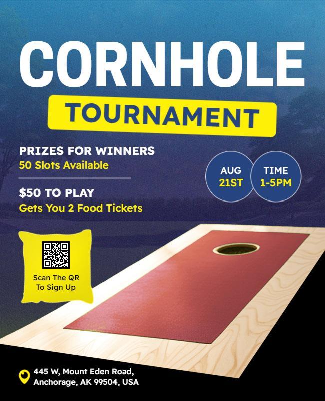 Bright Blue Cornhole Tournament Contest Flyer Template