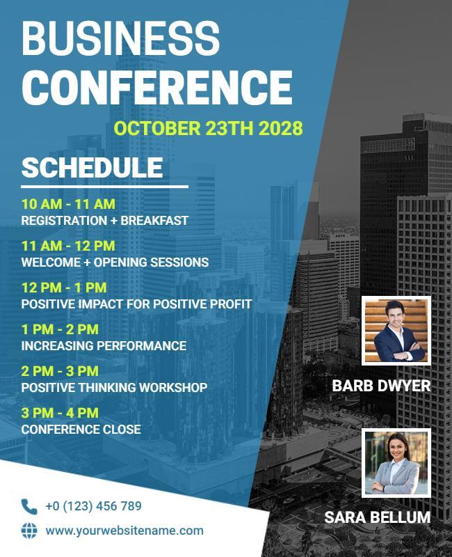 Professional Blue Business Conference Schedule Flyer Template