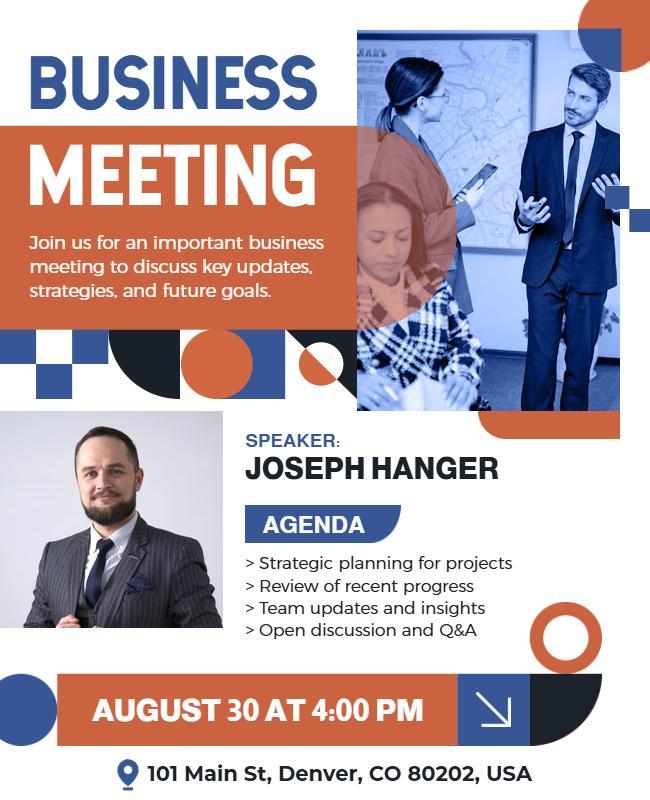 Geometric Blue and Orange Business Meeting Flyer Template