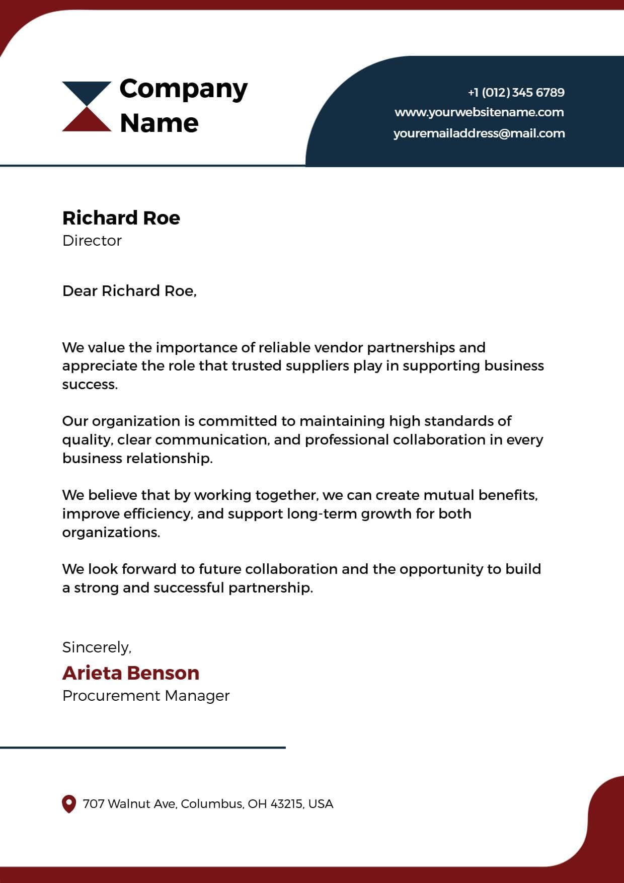 Corporate Vendor Partnership Letterhead Template