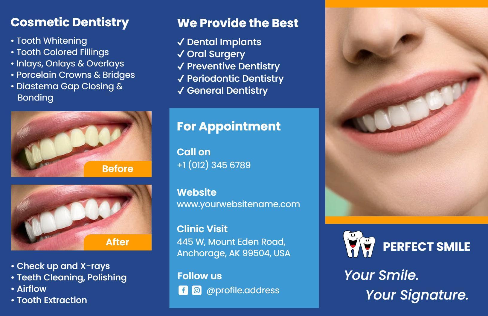 Cosmetic Dentistry and Dental Services Brochure Template