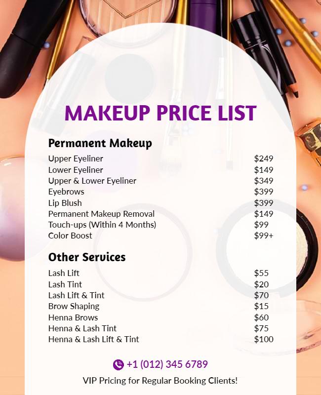 Cosmetic Services and Makeup Price List Flyer Template