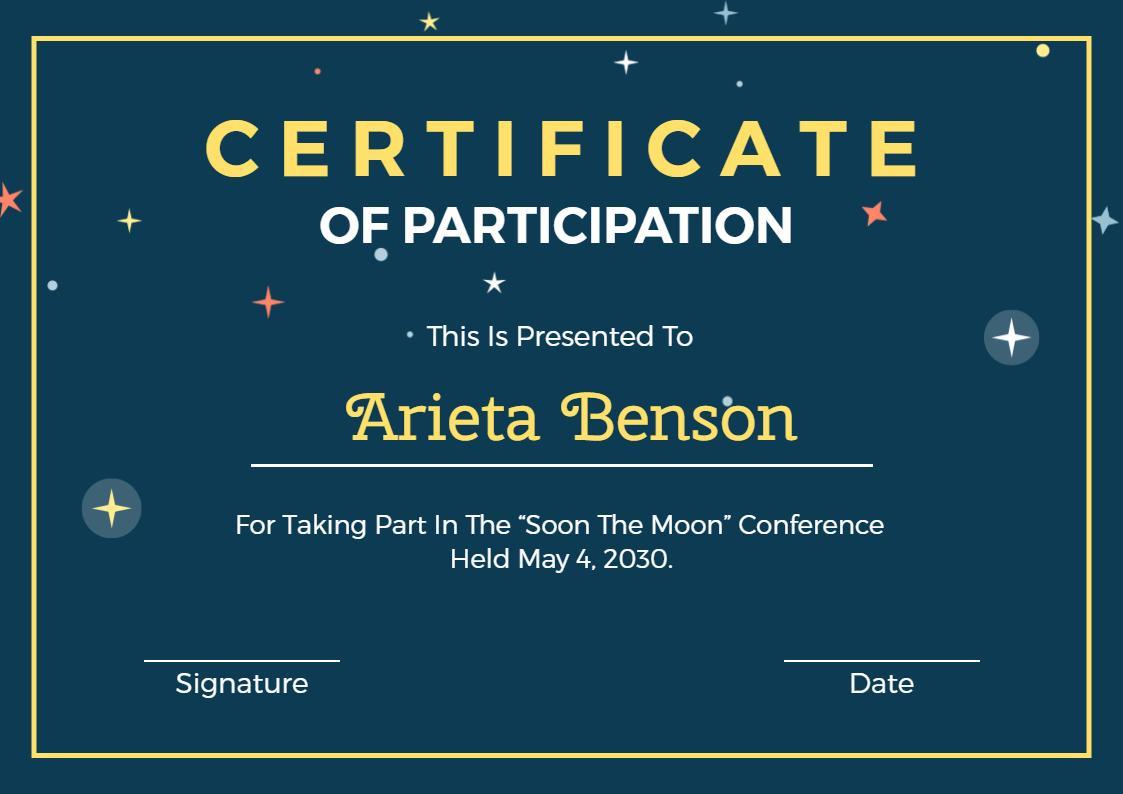 Cosmic Night Sky Stars Participation Certificate Template