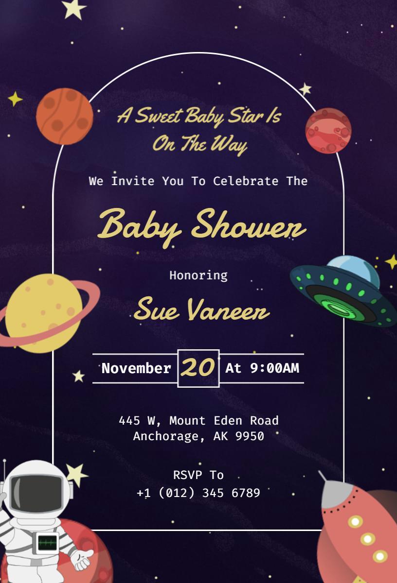 Cosmic Outer Space Theme Baby Shower Celebration Invitation Template