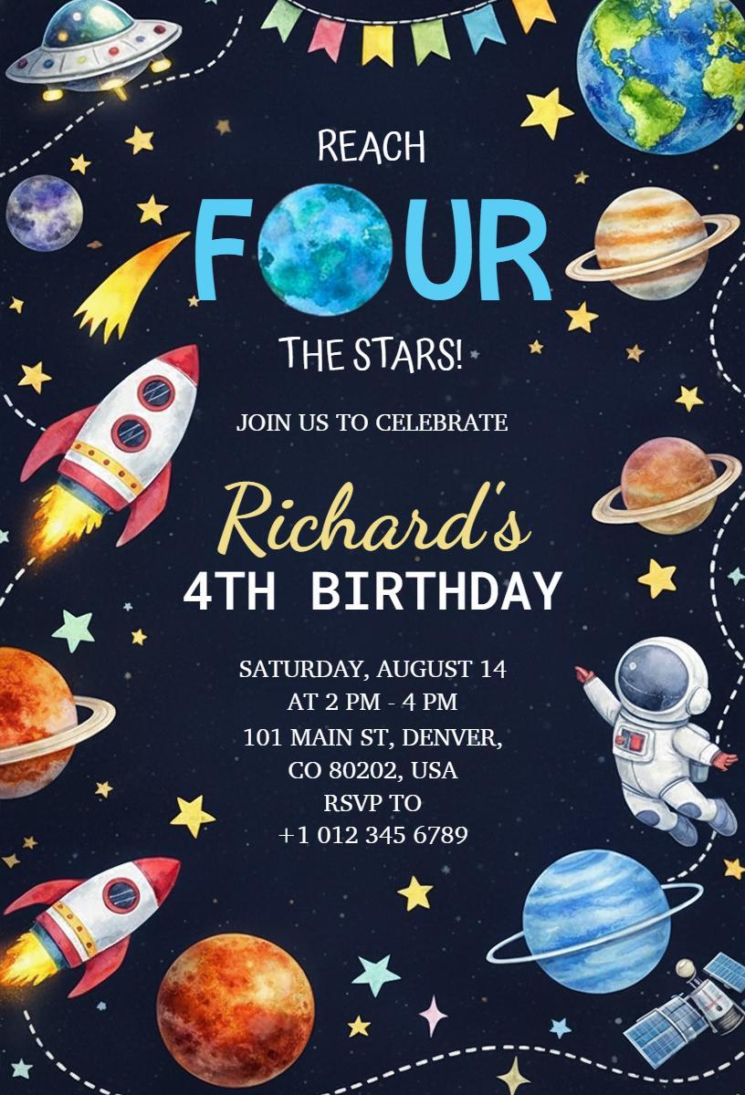 Cosmic Space Adventure Fun Birthday Celebration Invitation Template