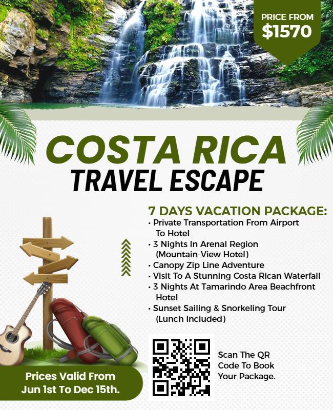 Costa Rica Travel Adventure Vacation Package Flyer Template
