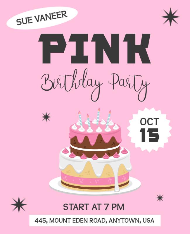 Cotton Candy Birthday Pink Flyer Template