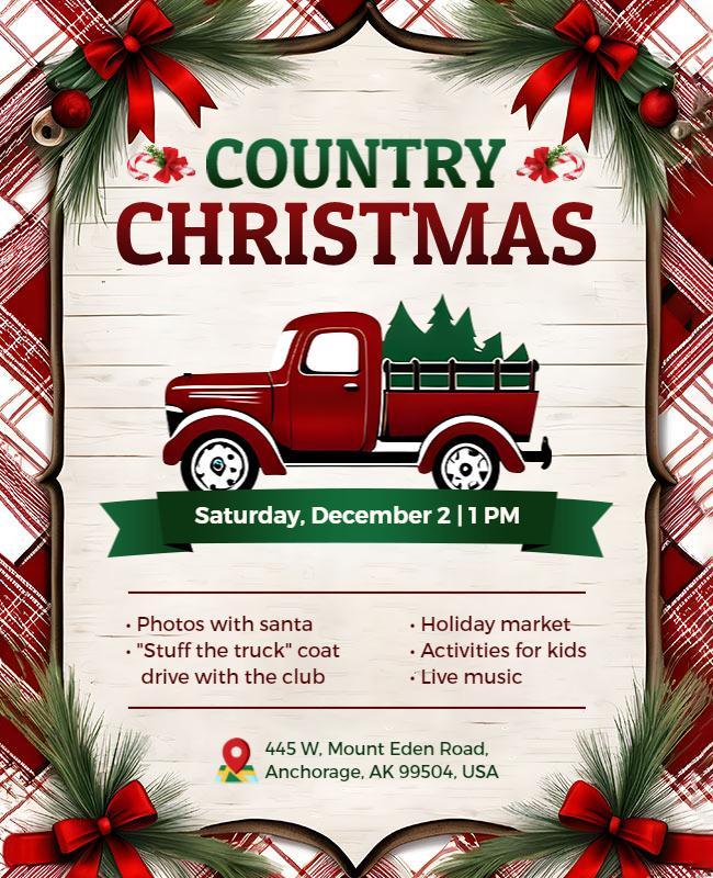 Country Christmas Holiday Event Flyer Template