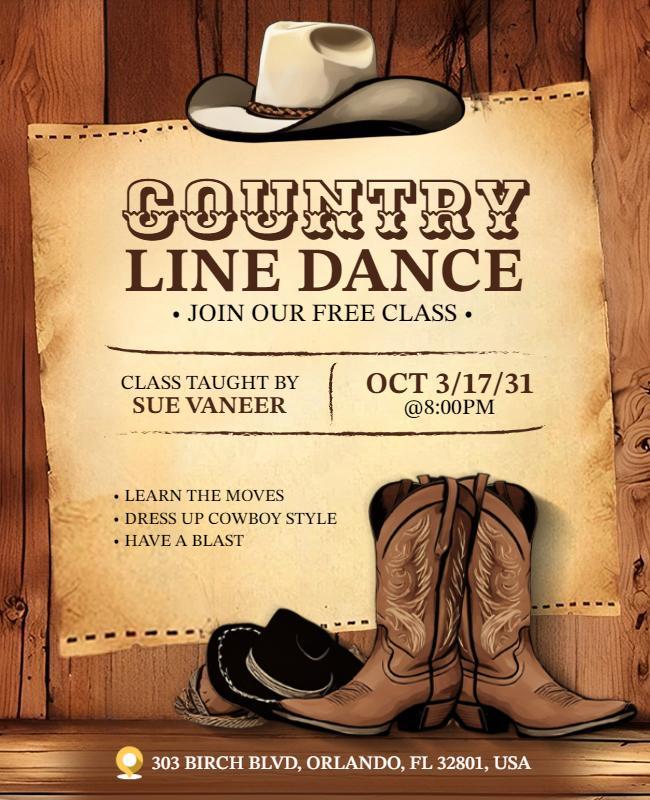 Country Line Dance Free Class Flyer Template