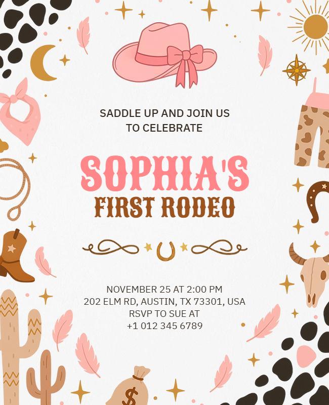 Country Style Girl First Rodeo Birthday Invitation Flyer Template