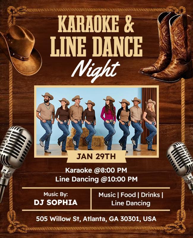 Country-Themed Karaoke and Line Dance Night Flyer Template