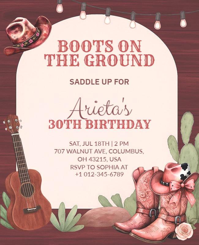 Country Western Boots on the Ground Birthday Celebration Flyer Template