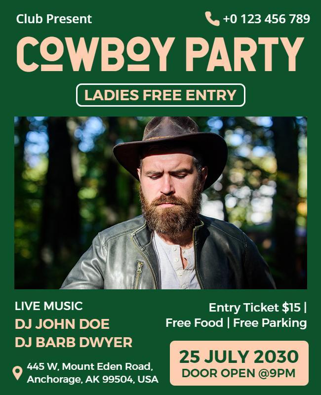 Country Western Themed Cowboy Party Flyer Template