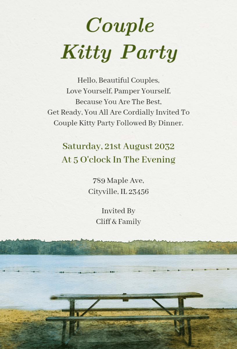 Couple Elegant Lakeside Kitty Party Invitation Template