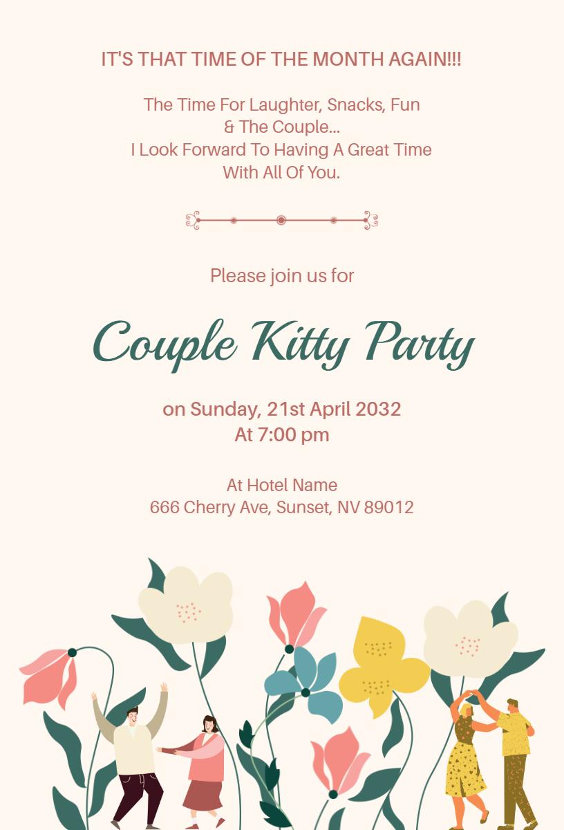 Couple Fun Social Gathering Kitty Party Invitation Template