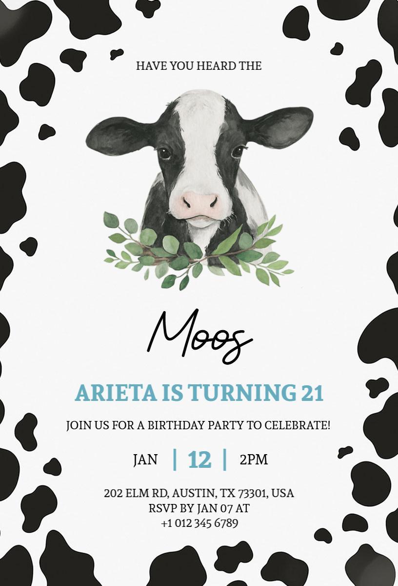 Cow-Themed Fun 21st Birthday Celebration Invitation Template