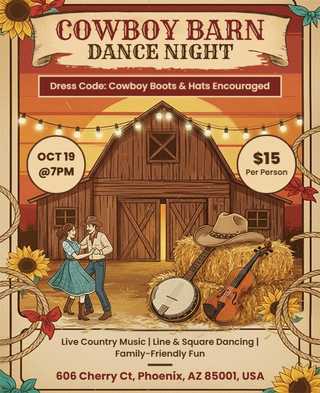 Cowboy Barn Dance Night Event Flyer Template