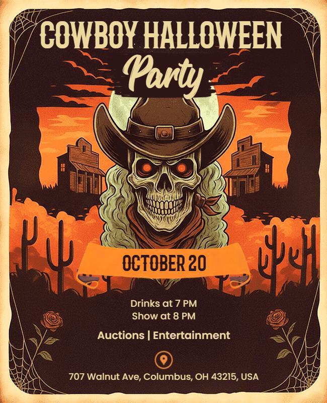Cowboy Halloween Party Event Flyer Template