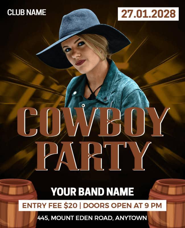 Cowboy Party Event Celebration Flyer Template