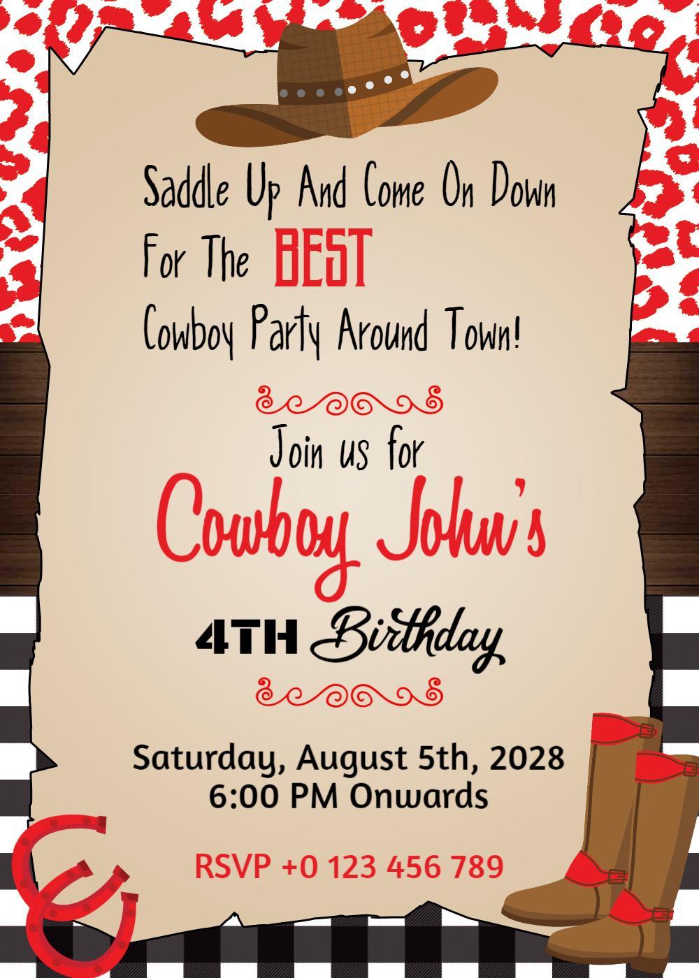 Cowboy Theme Wild West Birthday Celebration Invitation Template