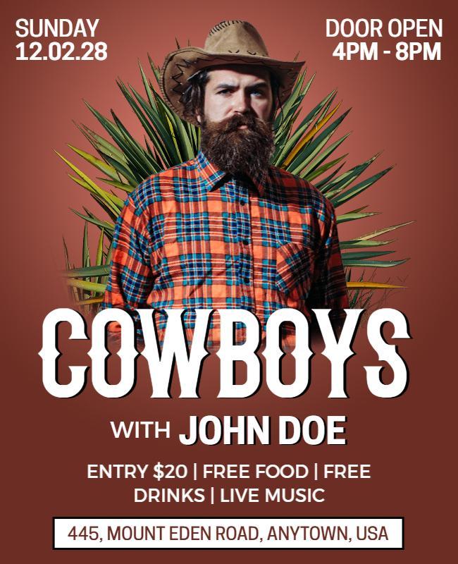 Cowboy Themed Live Music Event Flyer Template