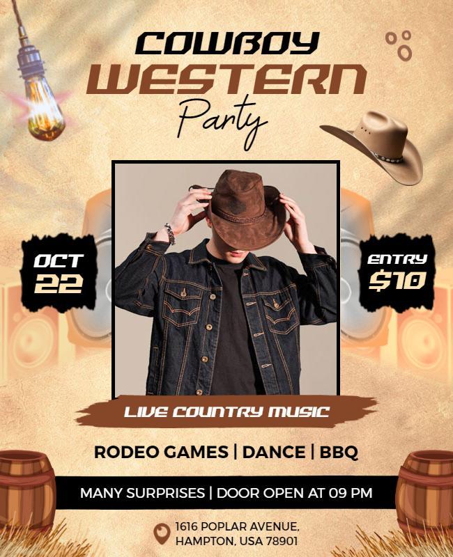 Cowboy Western Party Event Flyer Template