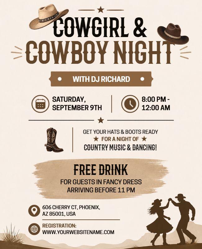 Cowgirl and Cowboy Night Event Flyer Template