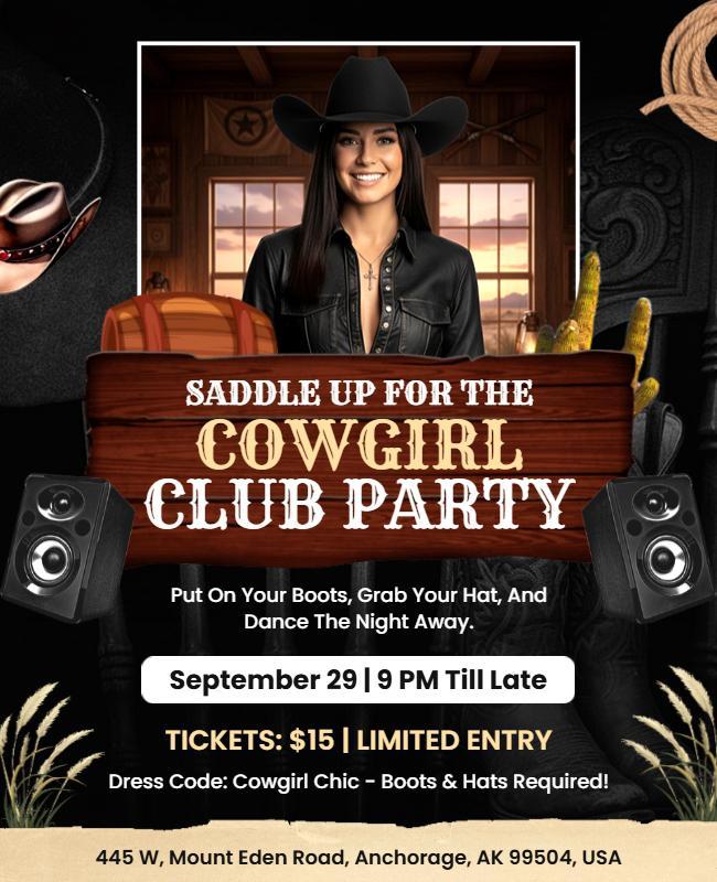 Cowgirl Club Party Dance Night Flyer Template
