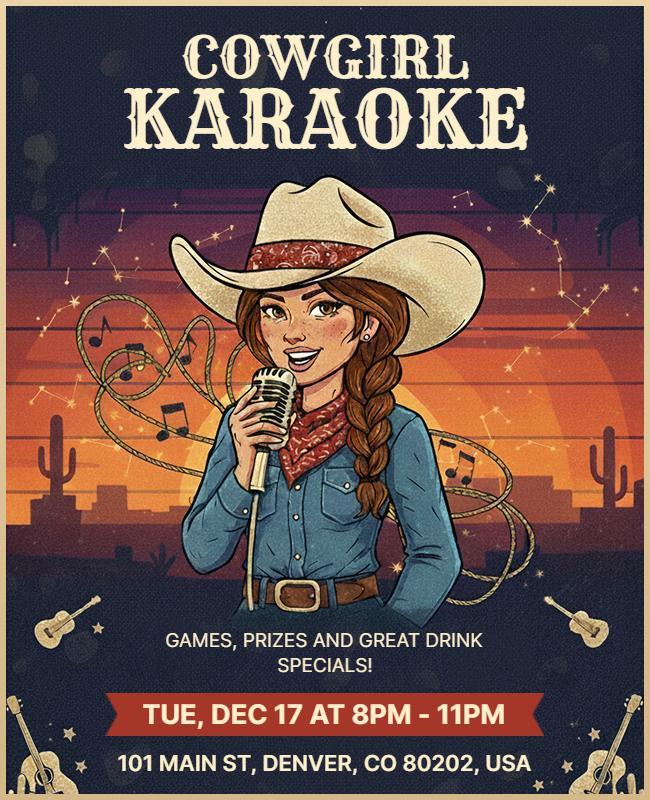Cowgirl Karaoke Night Event Flyer Template