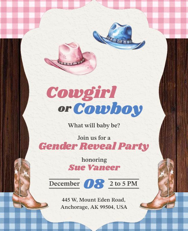 Cowgirl or Cowboy Gender Reveal Party Flyer Template