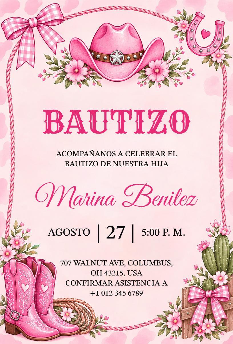 Cowgirl-Themed Baptism Celebration Invitation Template