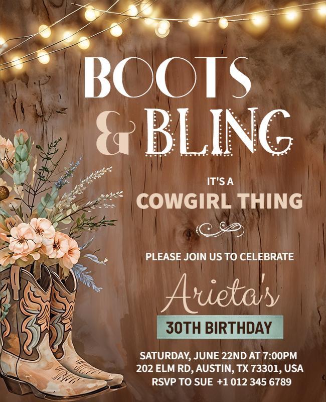 Cowgirl Themed Birthday Celebration Flyer Template