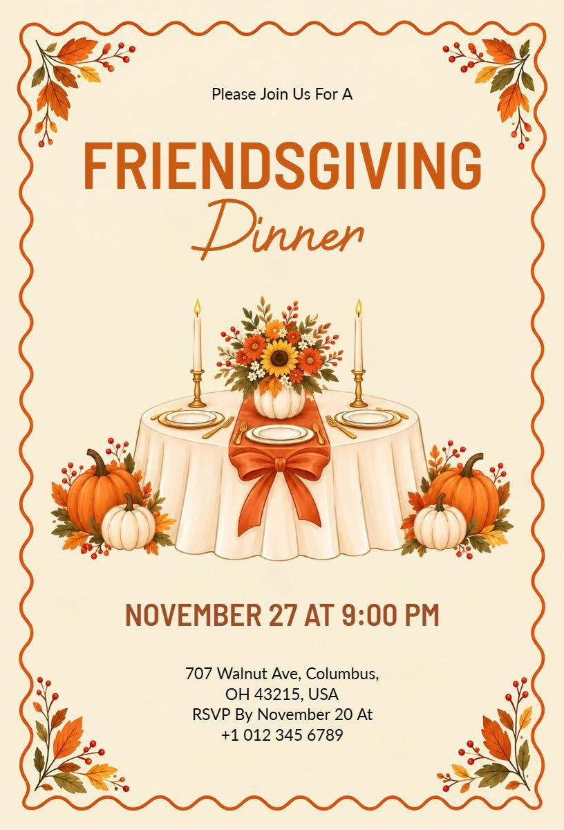 Cozy Autumn Friendsgiving Dinner Celebration Invitation Template