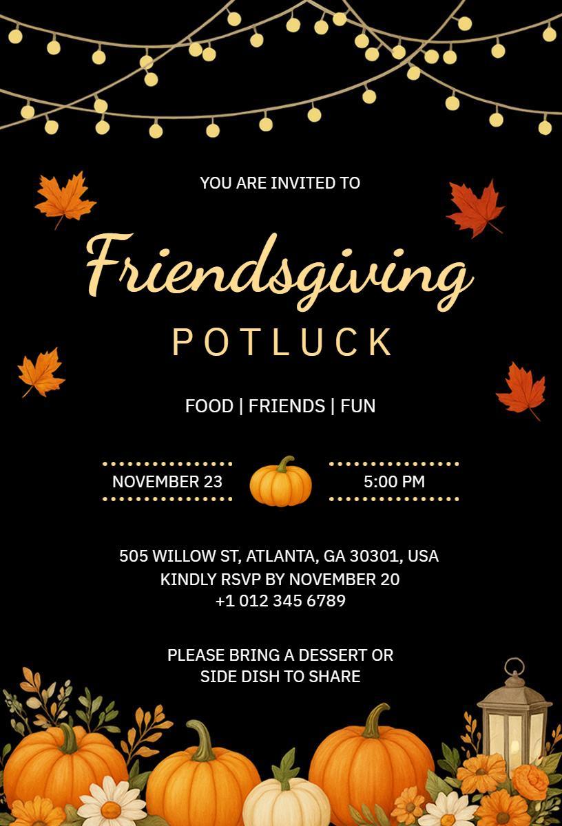Cozy Autumn Friendsgiving Potluck Celebration Invitation Template