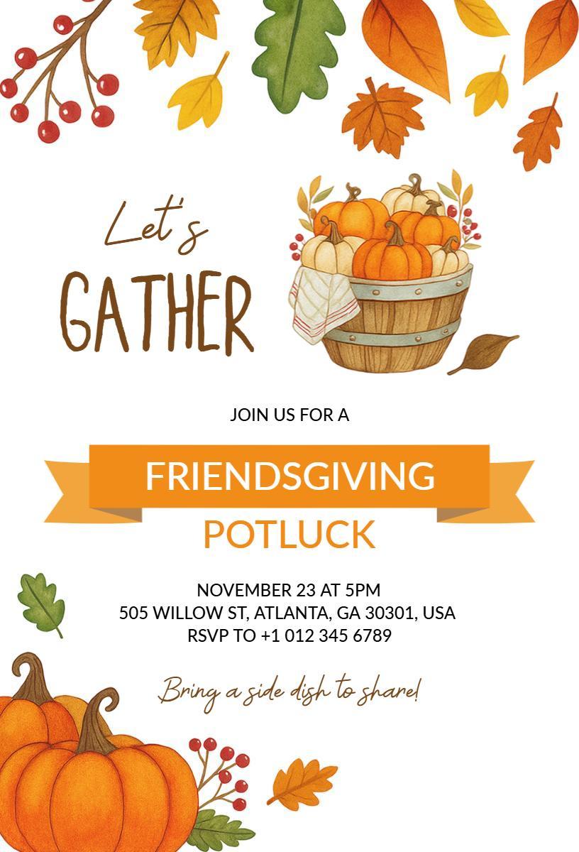 Cozy Autumn Friendsgiving Potluck Gathering Invitation Template