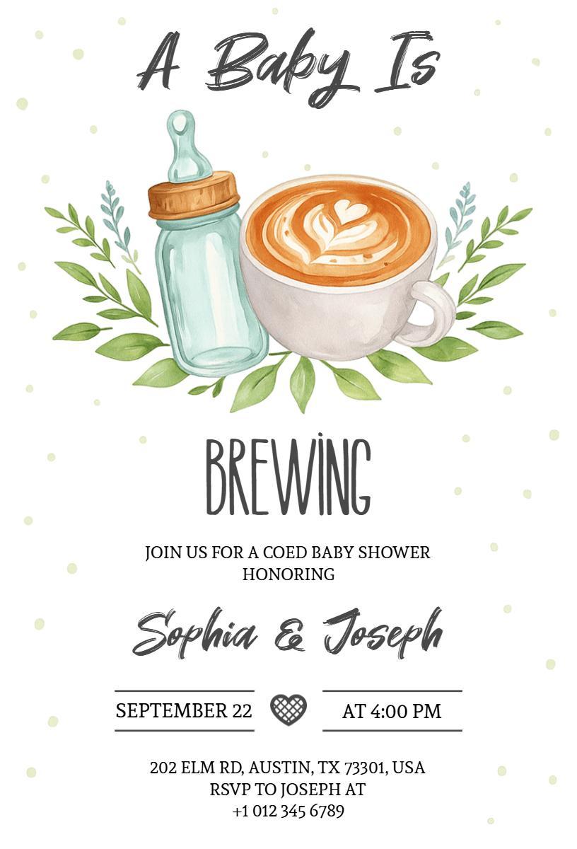 Cozy Brewing Baby Shower Celebration Invitation Template