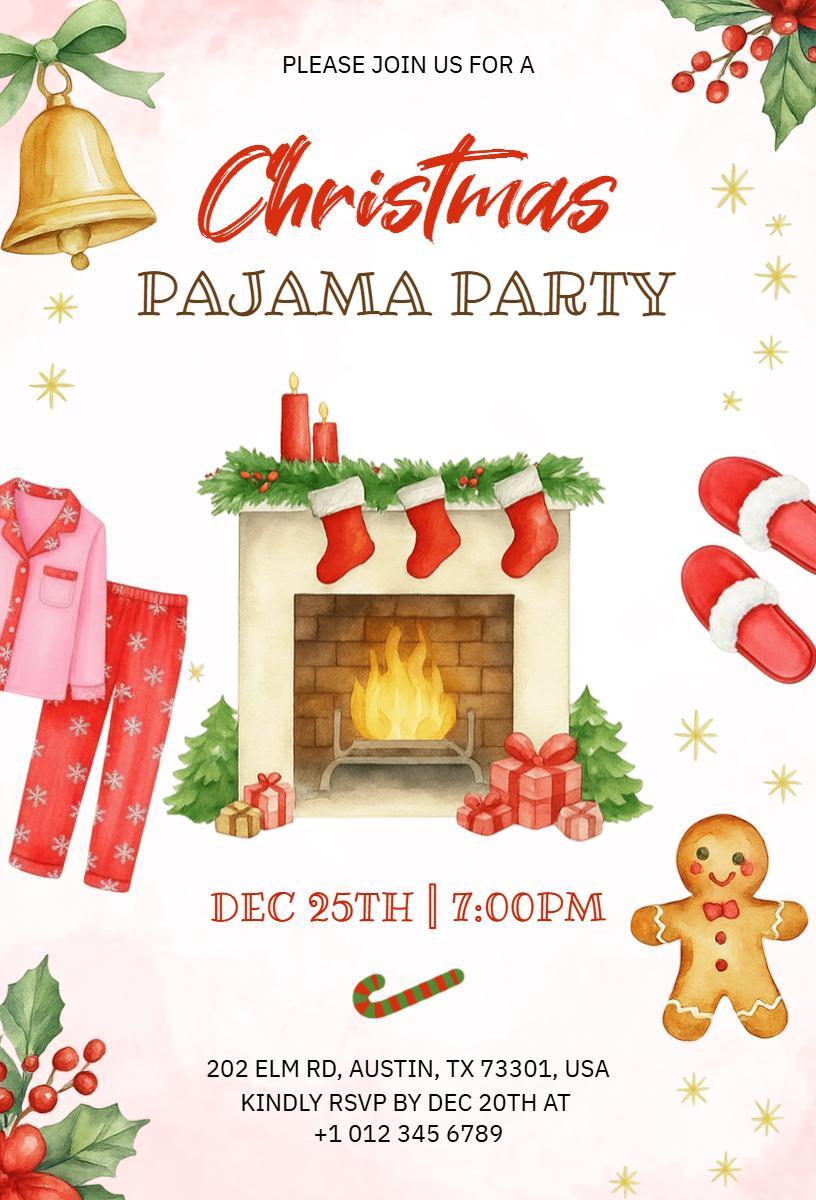 Cozy Christmas Pajama Party Celebration Invitation Template