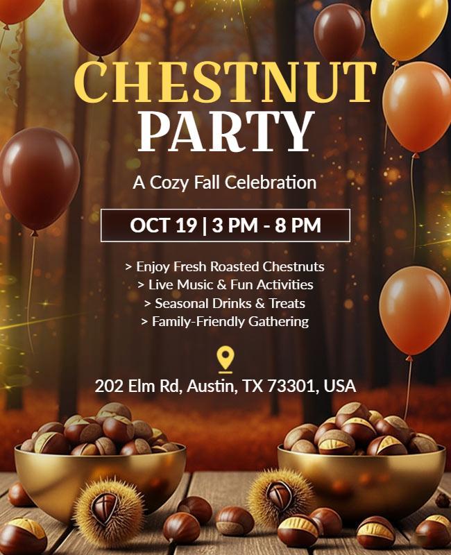 Cozy Fall Chestnut Party Celebration Flyer Template