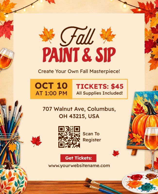 Cozy Fall Leaves Paint and Sip Party Flyer Template